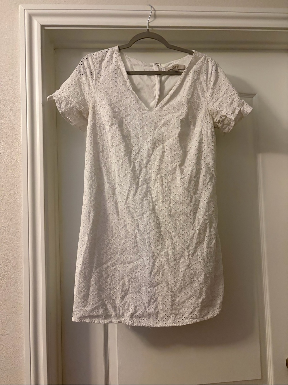 LOFT White Eyelet V‑Neck Mini Dress